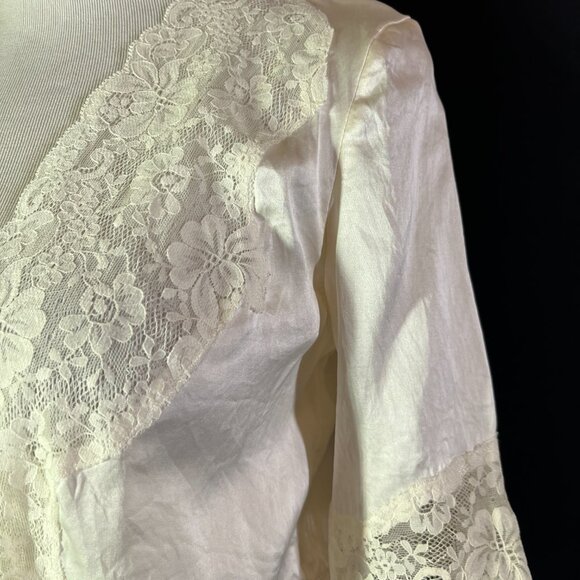Vintage Express XS Open-Front Silk Jacket Lace Trim Elbow Sleeves White - Picture 10 of 12